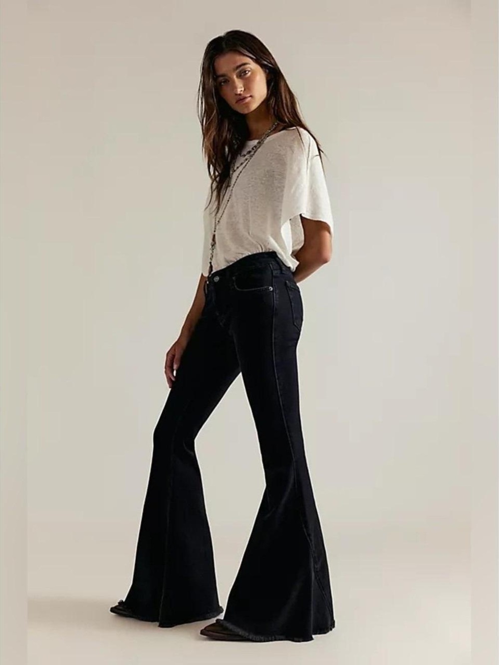 Free People We The Free Washed Black Super Flare Bell Bottom Jeans 29